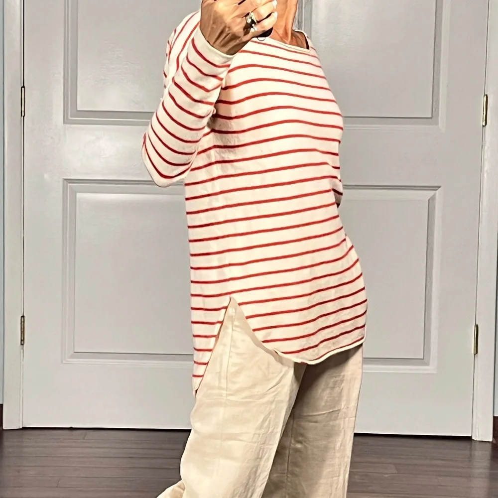 Vince Red Stripe Boatneck 100% cashmere Sweater size XS - Picture 2 of 12